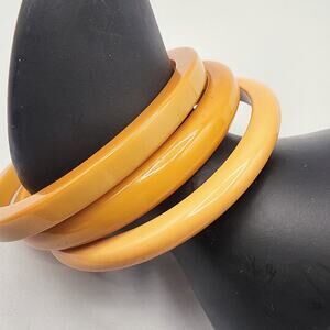 Vintage Bakelite Bangle Set Butterscotch 3 Stackable Bracelets All Tested